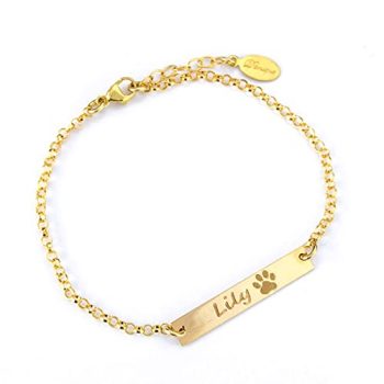 Personalized Pets Name Bar Bracelet with Paw Print, Dog Bracelet personalized, In Loving Memory of Dog or Cat or Animal Lover [530Br]