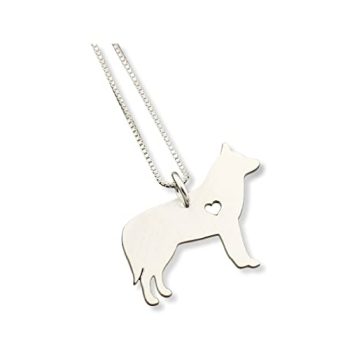 Siberian Husky necklace sterling silver dog breeds pendant w/Heart – Love Pet Jewelry Italian chain Women personalized – Memorial Gift