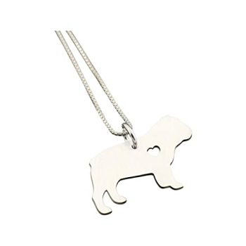 Bulldog necklace engravable sterling silver dog breeds pendant w/Heart – Love Pet Jewelry Italian chain Women Best Cute Gift, Memorial Gift