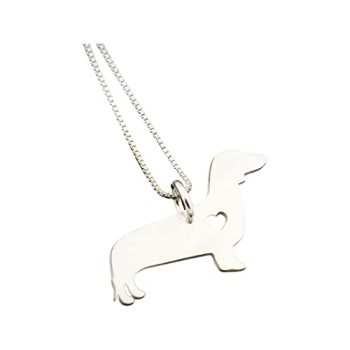 Dachshund necklace sterling silver dog with heart dog breeds pendant Love Pet Jewelry Italian box chain brushed matte finish Best Gif
