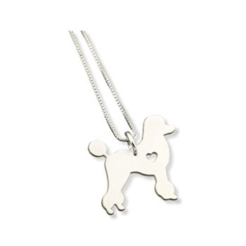 Poodle necklace sterling silver dog breeds pendant w/Heart – Love Pet Jewelry Italian chain Women Best Cute Gift, Memorial Gift