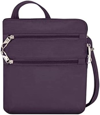 Travelon Anti-Theft Classic Slim Dbl Zip Crossbody Bag, Purple, 9 x 10.5 x 1