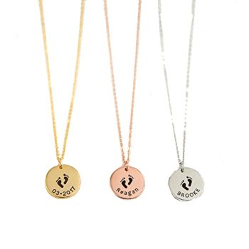 New Mom Necklace – Baby Feet Print with Baby Name or Birth Date, Paw Print with Pet Name Necklace, Personalized New Mommy Future Mom Gift, Push Present, Animal Lover 163