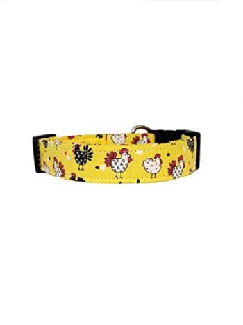 Yellow and Red Chicken Dog Collar with Buckle – Made in the USA – Handmade by Collars by Design (Cat/Tiny)