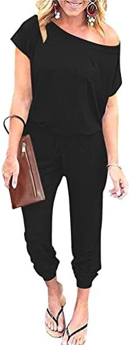 ANRABESS Women’s Loose Casual Off Shoulder Elastic Waist Stretchy Long Romper Jumpsuit