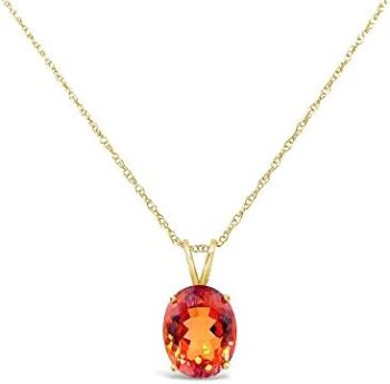 Jewelry Bliss 14k Yellow Gold Chain & Oval Shaped Pendant W Genuine Mystic Topaz – December Birthstone Necklace For Women – Ideal For Birthday, Anniversary, Christmas, New Mother – 18 Inch Chain