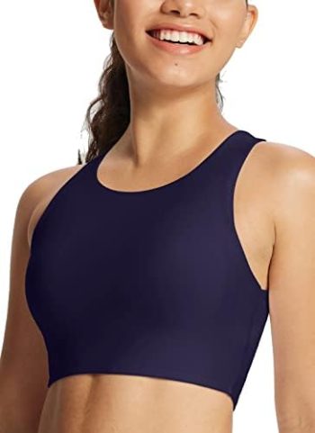 BALEAF Women’s Swim Bra Modest High Neck Bikini Tops Quick Dry UPF 50+Bathing Suit Sports Workout Removable Padded