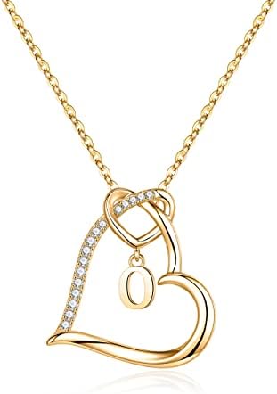 Turandoss Heart Initial Necklaces for Women Girls, 14K Gold Plated Heart Initial Necklaces Dainty Letter Initial Pendant Necklace for Women Jewelry Cute Heart Necklace for Women Girls Jewelry Gifts