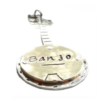 Banjo Dog Tag ID-Unique Banjo Pet Tag-Handmade Brass Nickel Silver Pet Id Tag- Unique Dog Id Tag-Music Dog Tag-Banjo Pet Id Tag