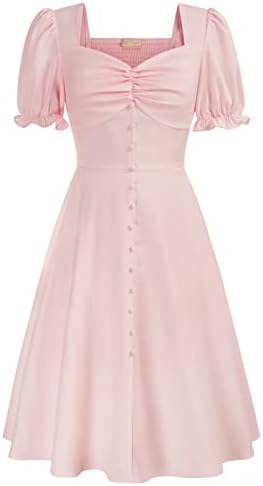 Belle Poque Women 2023 Summer Puff Short Sleeve Cottagecore Dress Vintage 1950s Party Swing Dresses