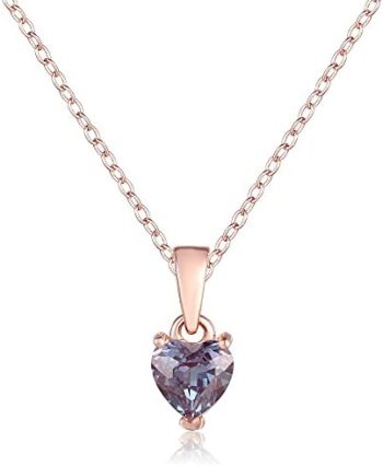 Fine Color Jewels Heart Necklace in Rose Gold and Sterling Silver | Birthstone Heart Pendant