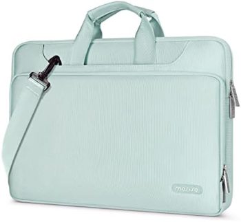 MOSISO 360 Protective Laptop Shoulder Bag Compatible with MacBook Air 15 inch M2 A2941 2023/Pro 16 inch 2023-2019/Pro 15 A1398,15-15.6 inch Notebook,Matching Color Sleeve with Belt, Mint Green