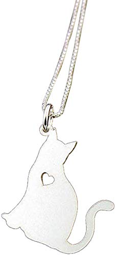 Cat necklace Personalized Engraveable sterling silver kitty cat pendant With Heart – Cat lover Jewelry Best Cute Gift Pet or Memorial Gift