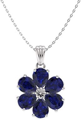 Diamondere Natural and Certified Pear Cut Gemstone Flower Necklace in 14k White Gold | 0.90 Carat Pendant with Chain