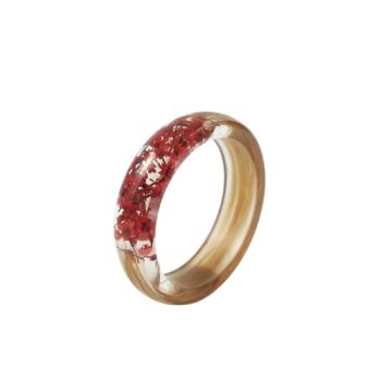 Lock of Hair Keepsake Ring with Red Flowers Memorial Jewelry Mom Dad Nan Child Pet Loss Horse Custom Resin Band