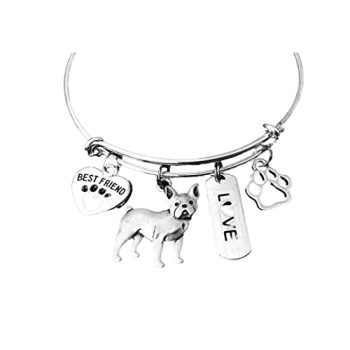 French Bulldog Charm Bracelet Paw Print Pet Animal Lover Jewelry Gift