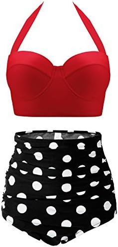 CHERRY CAT Womens Vintage Retro Polka High Waisted Underwire Bikini Two Piece Swimsuits