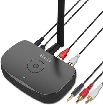 Besign BE-RCA Long Range Bluetooth Audio Adapter, HiFi Wireless Music Receiver, Bluetooth 5.0 Receiver for Wired Speakers or Home Music Streaming Stereo System, Black