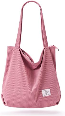 KALIDI Women Corduroy Tote Bag Zipper Casual Tote’s Handbag Big Capacity Shoulder Bag with Pockets