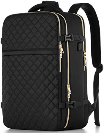 MOMUVO Large Travel Backpack Women, Flight Approved Carry On Backpack, Water Resistant Anti-Theft Large Casual Daypack School Bag Fit 17 Inch Laptop with USB Charging Port, Black