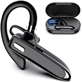 EUQQ Bluetooth Earpiece for Cellphone, Bluetooth V5.1 Headset Wireless Headphone with Noise Canceling Microphone for Office Driving,Hands-Free Earphones Compatible with Android/iOS (Zeus-Case)