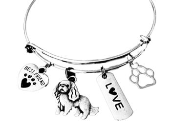 Cavalier King Charles Spaniel Expandable Charm Bracelet Silver Adjustable Bangle Best Friend Paw Print Pet Animal Lover English Toy Spaniel Jewelry One Size Fits All Gift Personalization Customization