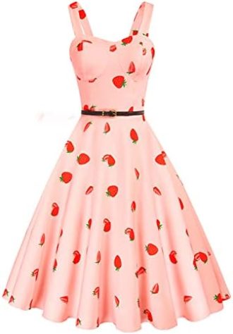 Belle Poque Women Sweetheart Neck Floral Dresses 1950s Sleeveless Vintage Swing Dresses with Belt