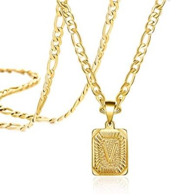 JoycuFF Initial Gold Necklaces for Women Men Teen Girls Best Friend Fashion Trendy Figaro Chain Square Letters Stainless Steel Pendant Necklace Personalized 26 Alphabets 18K