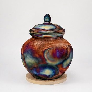 TAMASHII Ceramic Full Copper Matte Urn for Pet Remains S/N8000071 – Raku Pottery 85 Cubic inches Unique Handmade Cremation Vessel