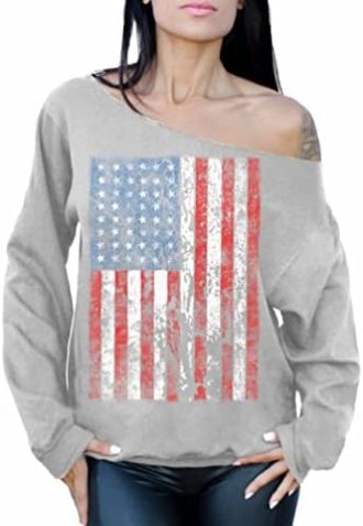 Awkward Styles American Flag Distressed 4th July Off the Shoulder Oversized Sweater Sweatshirt