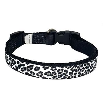 White Leopard Animal Print Nylon Dog Collar Adjustable Size Large