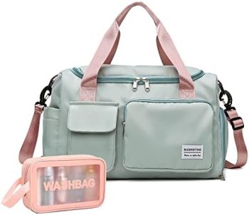 Small Gym Bag for Women, Waterproof Duffle Bag Carry On Weekender Bag with Shoe Compartment & Wet Pocket, Tote Bag for Travel, Workout, Sport