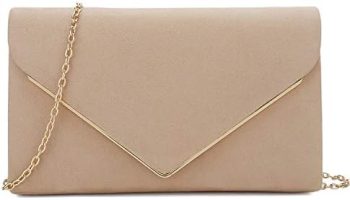 CHARMING TAILOR Faux Suede Clutch Bag Elegant Metal Binding Evening Purse for Wedding/Prom/Black-Tie Events