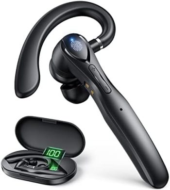 PIFFA Bluetooth Headset V5.3 Wireless Earpiece with 400mAh Battery Display Charging Case 66Hrs Talk Time for Cellphone Laptop, Hands-Free Trucker Earphones Built-in Mic for Driver/Business