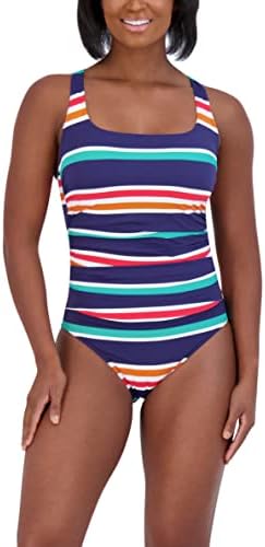 Nautica Women’s Standard One Piece Swimsuit Crossback Tummy Control Quick Dry Removable Cup Adjustable Strap Bathing Suit