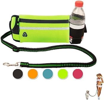 ZIHHO Hands Free Dog Leash, Green Dogs Leash Hands Free for Small Large Dogs with Waterproof Zipper Pouch Reflective Durable Adjustable Waist Belt with Handle Bungee for Dog Walking Jogging