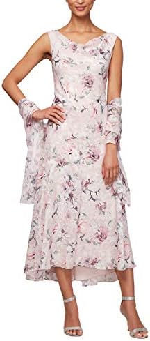 Alex Evenings Women’s Sleeveless Printed Chiffon Dress with Shawl