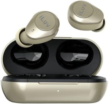 iLuv TB200 Gold True Wireless Earbuds Cordless in-Ear Bluetooth 5.0 with Hands-Free Call Microphone, IPX6 Waterproof Protection, High-Fidelity Sound; Includes Compact Charging Case & 4 Ear Tips