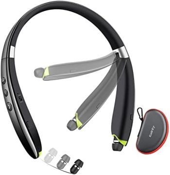 Bluetooth Headset, 2023 Upgraded Neckband Bluetooth Headphones with Retractable Earbuds, Noise Cancelling Stereo Earphones with Mic, Foldable Wireless Headphones for Sports Office with Carry Case