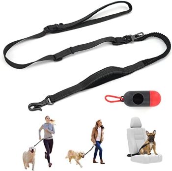 SUMHEN Hands Free Dog Leash 8ft, Adjustable Waist Belt Dog Leash Comfortable for Running Walking Training,Reflective Handle Leash with Safety Car Seat Belt for Small,Medium and Large Dogs (Black)