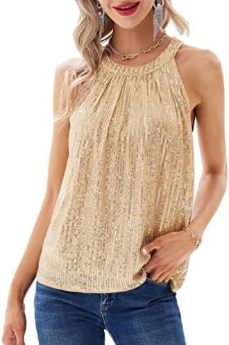 GRACE KARIN Sequin Halter Tops for Women Sleeveless Dressy Sparkle Tank Camisole Tops Party Club Cocktail Vest Shirt