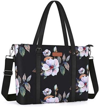 MOSISO USB Port Laptop Tote Bag (17-17.3 inch) with Adjustable Top Handle, Laptop Bag for Women, Hibiscus Polyester Work Travel Shoulder Bag