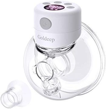 Goldeep Wearable Breastfeeding– Hands Free Portable,3 Modes & 12 Levels Electric Breast Pump – LCD Screen, No Leakage, Low Noise, 27mm Default/24mm Flange