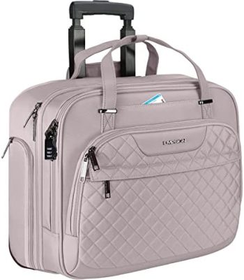 EMPSIGN Rolling Laptop Bag for Women with Wheels, Rolling Briefcase Women Fits Up to 15.6 Inch Laptop Briefcase on Wheels, Water-Repellent Overnight Rolling Computer Bag with RFID Pockets, Grey Pink