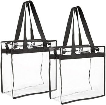 Juvale 2 Pack Clear Stadium Approved Tote Bags, 12x6x12 Large Transparent Totes with Zippers, Handles for Concerts, Sporting Events, Music Festivals, Work, School, Gym