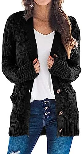 PRETTYGARDEN Women’s Open Front Cardigan Sweaters Fashion Button Down Cable Knit Chunky Outwear Coats