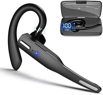 SHIJIAET Wireless Earpiece CVC8.0 Hands-Free Earphones with Built-in Mic LED Charging Case Touch Control Earphone for Driving/Business, Compatible with iOS and Android Single Ear Bluetooth Headset