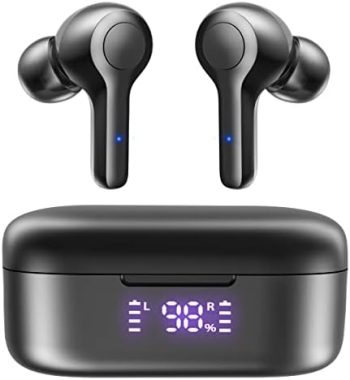 MOZOTER Bluetooth 5.3 Wireless Earbuds,Deep Bass Loud Sound Clear Call Noise Cancelling with 4 Microphones in-Ear Headphones with Wireless Charging Case Compatible for iPhone Android,Workout