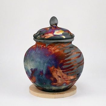 TAMASHII Ceramic Carbon Copper Urn for Pet Remains S/N8000082 – Raku Pottery 85 Cubic inches Unique Handmade Cremation Vessel