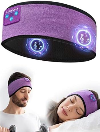 Lullaband Bluetooth Headband Headphones, Sleep Headphones for Side Sleepers, Sleeping Headphones Comfortable Headband with Thin Speaker Microphone Handsfree Unique Gift Ideas for Women Men